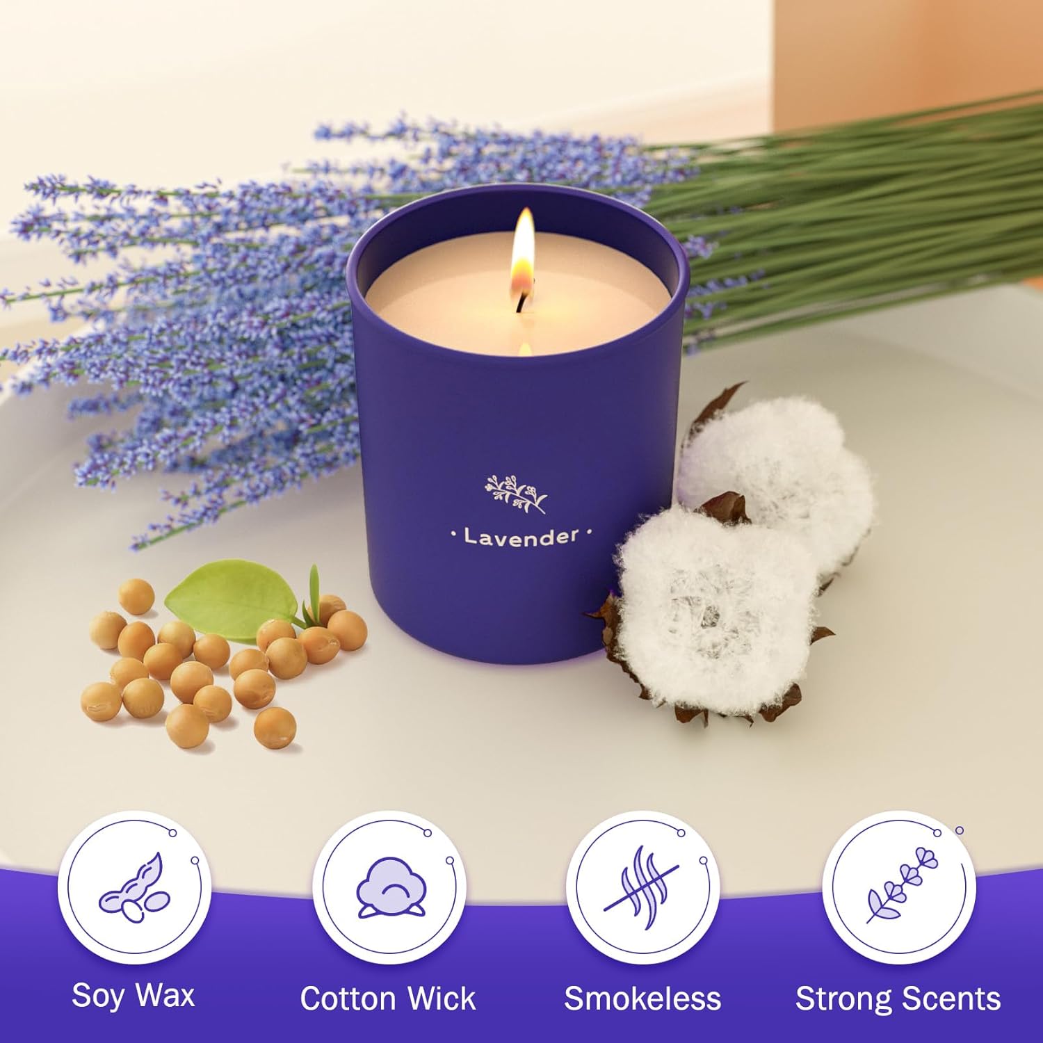 Lavender Soy Candles 8 oz Purple Jar 45 Hour Burn