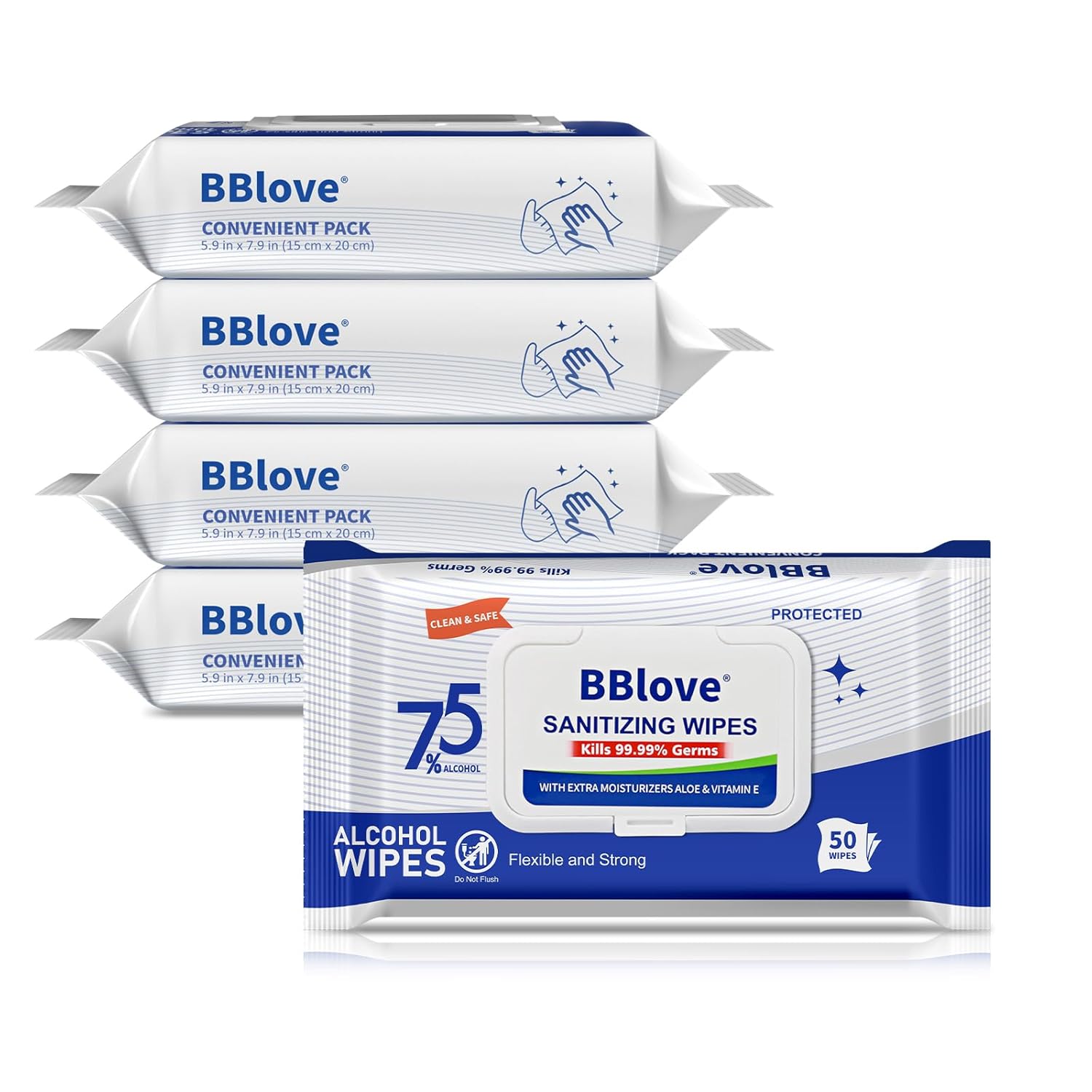75 Alcohol Sanitizer Wipes with Aloe Vera 200 Count x 4 Packs