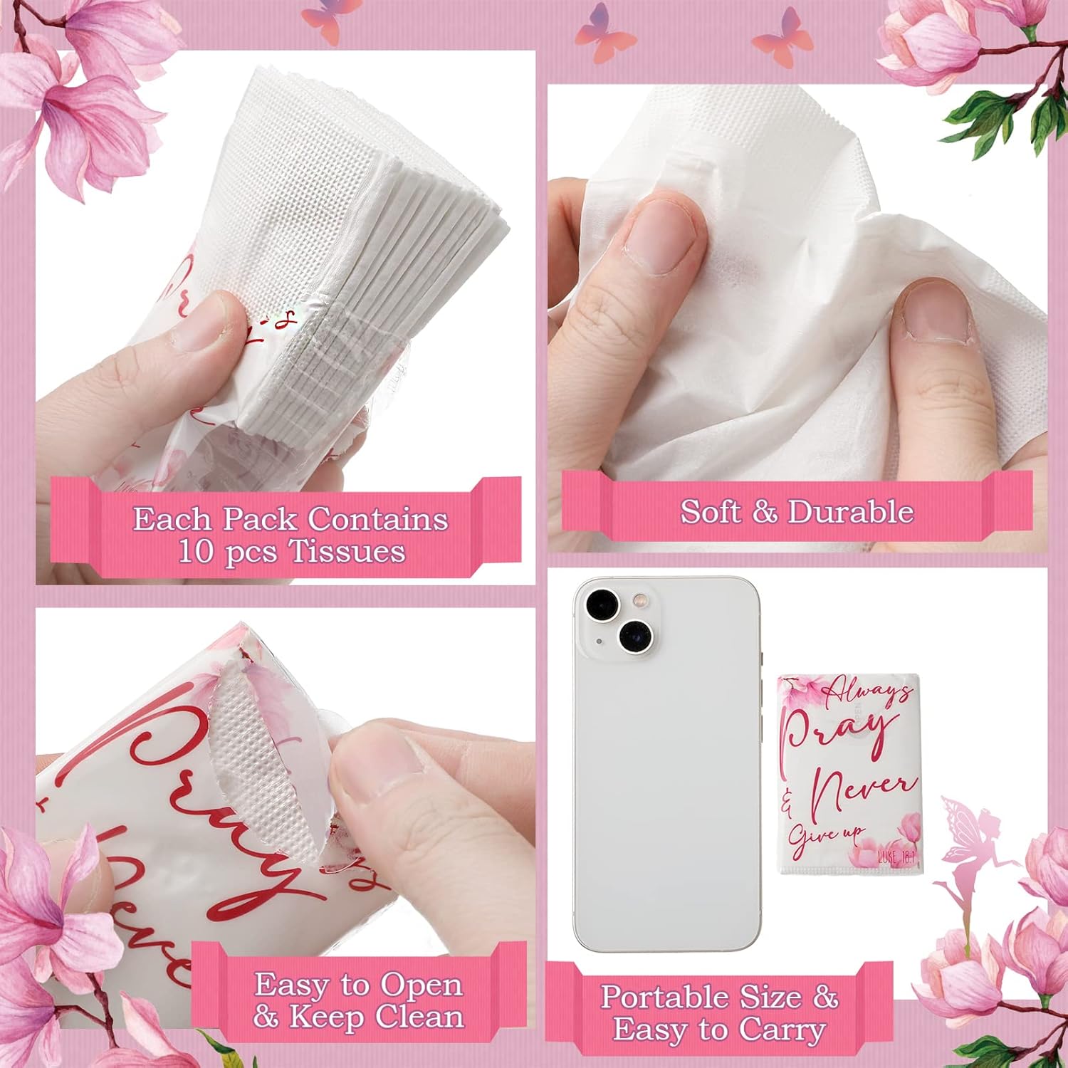 Spiareal 100 Pack Travel Size 3 Ply Tissues with Bible Verses