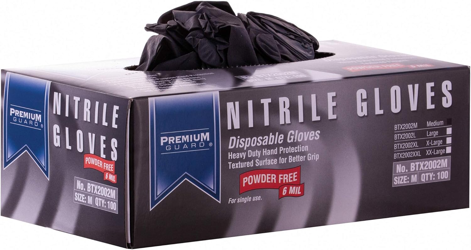Premium Guard Nitrile Gloves 6 Mil Black 100 Per Box