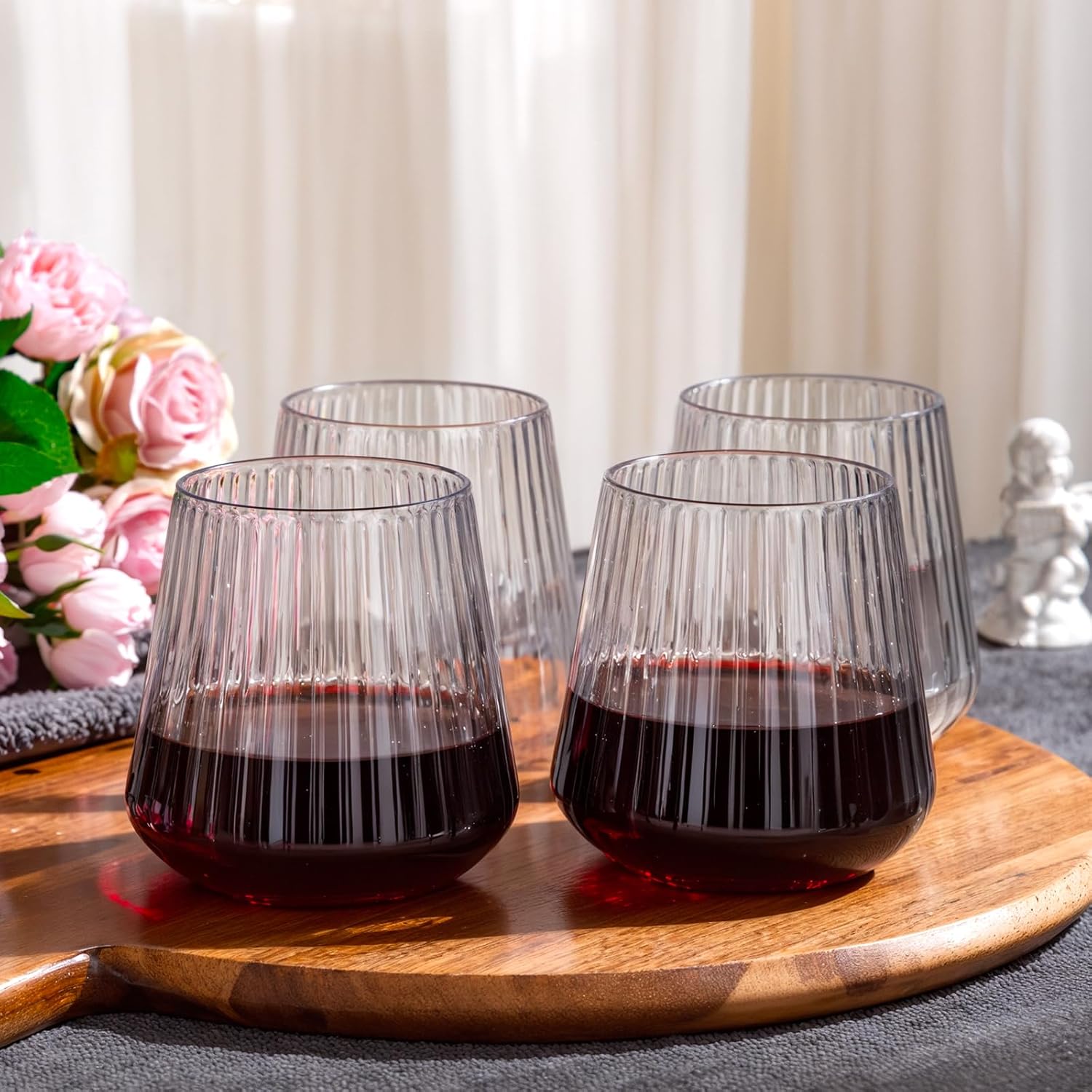 30 Pack Ribbed Plastic Wine Glasses for Home Parties