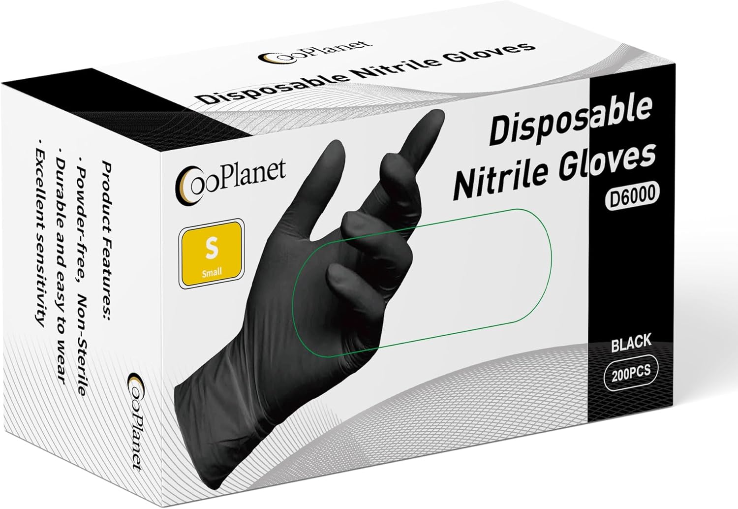 CooPlanet Black Nitrile Disposable Gloves