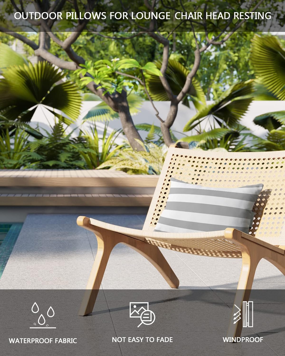 Grey Striped Waterproof Outdoor Pillows with Insert