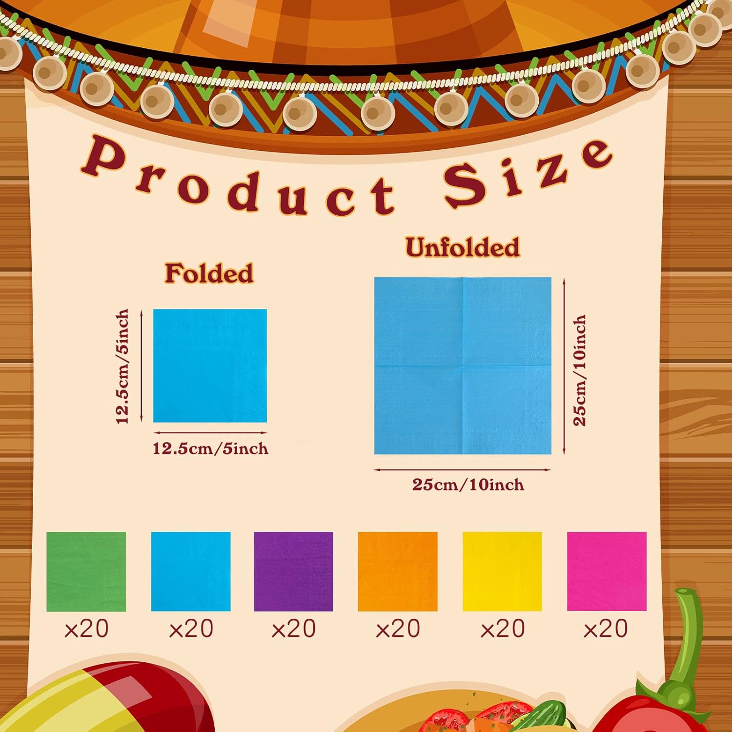 120 Piece Rainbow Tropical Party Napkins