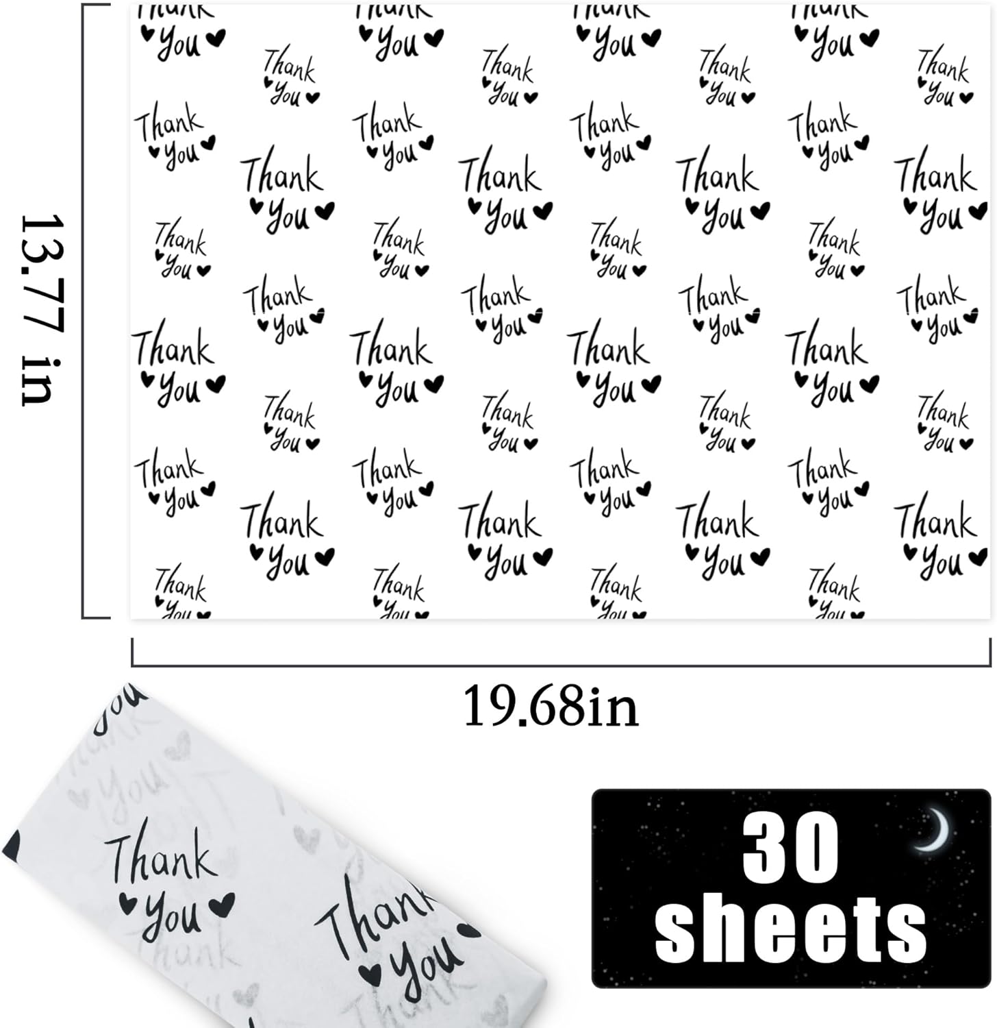 MR FIVE Black and White Thank You Tissue Paper Bulk