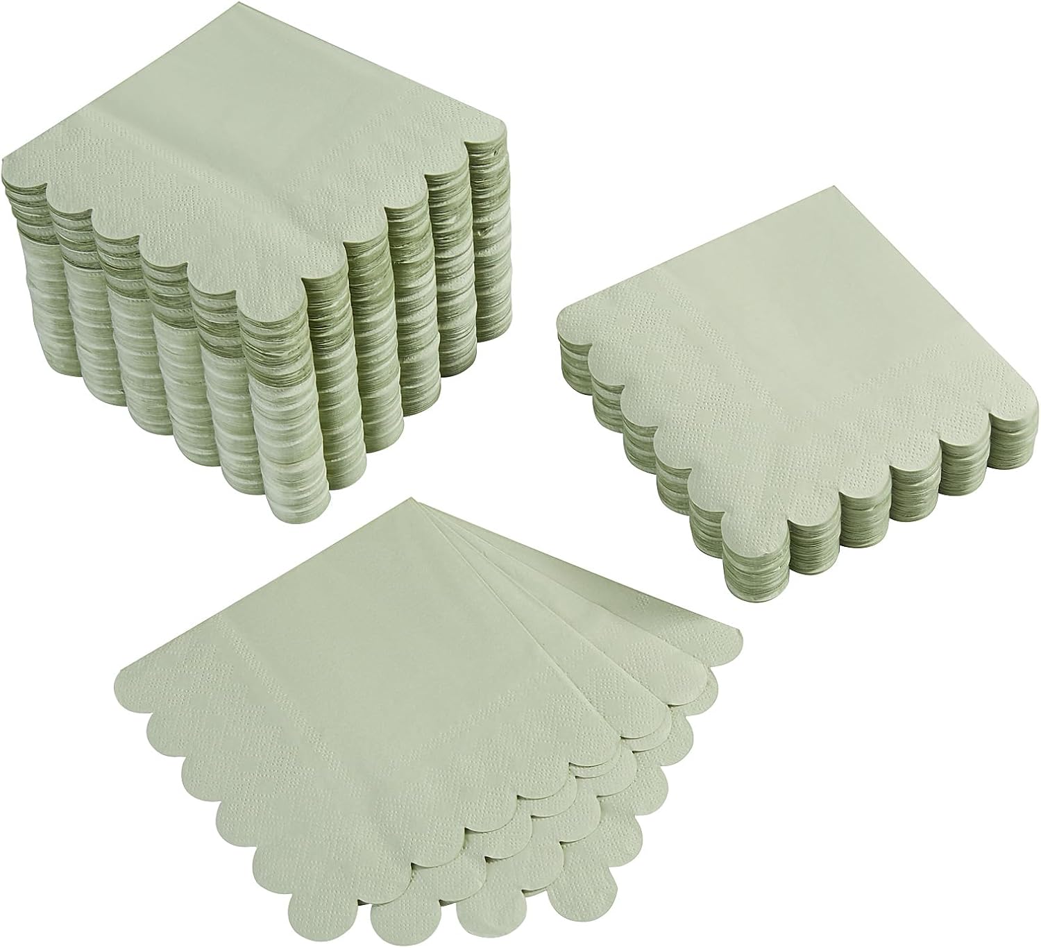 100 Pack Scalloped Edged Cocktail Napkins Sage Green