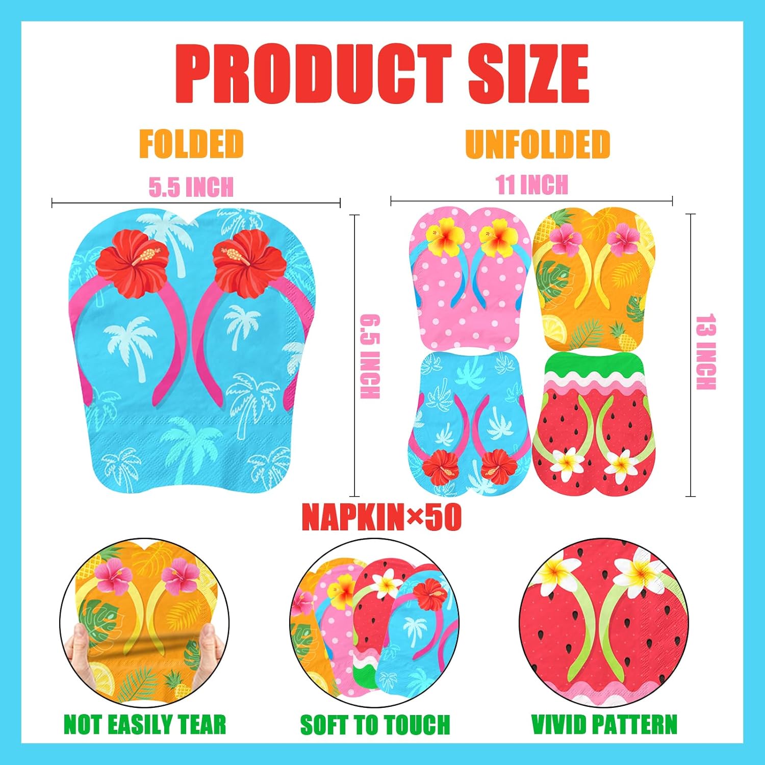 50Pcs Hawaiian Luau Napkins with Flip-Flops Design