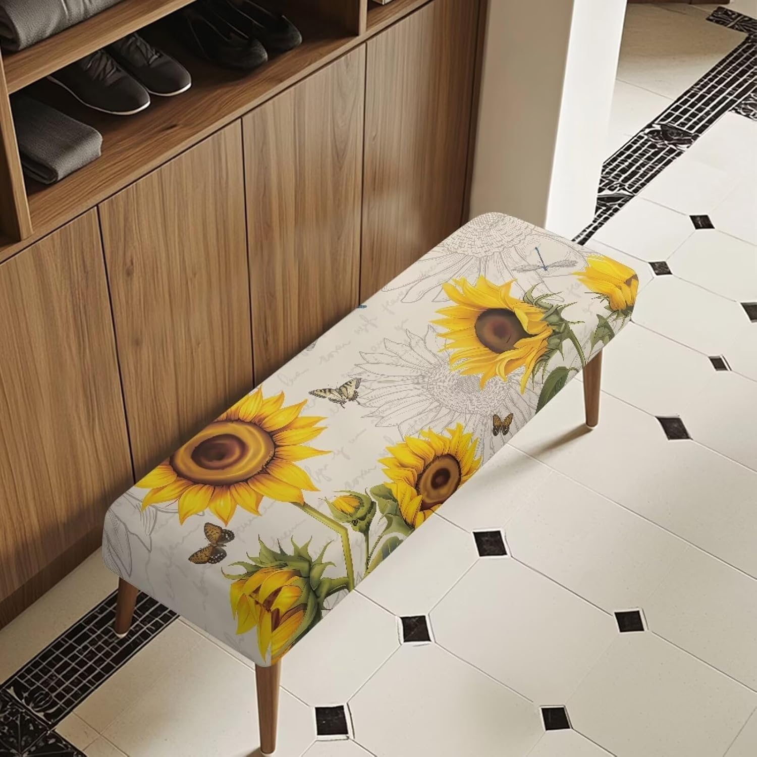 Sunflower Rectangle Bench Cushion Cover Dustproof and Washable