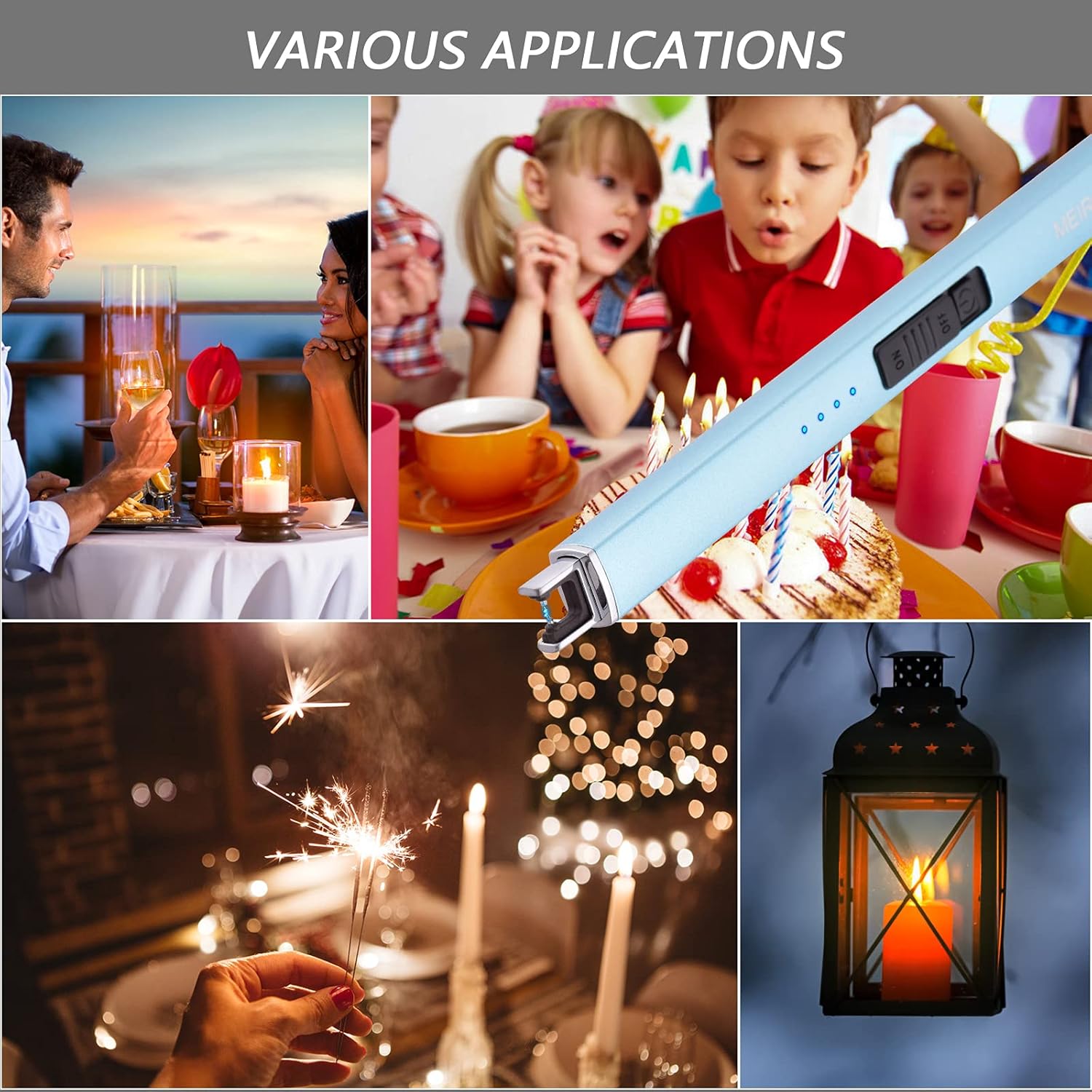 Electric Candle Lighter - Windproof Rechargeable Flameless Long Lasting Light Blue