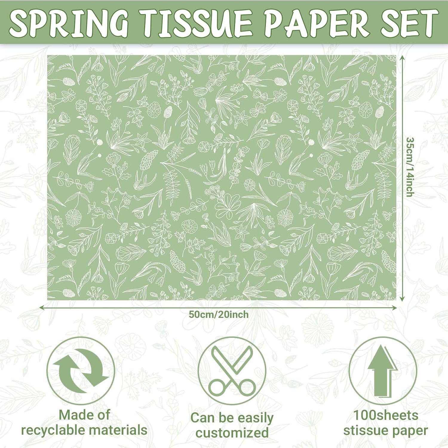 Bolsome 100 Sheets Wildflowers Tissue Paper for Boho Decor