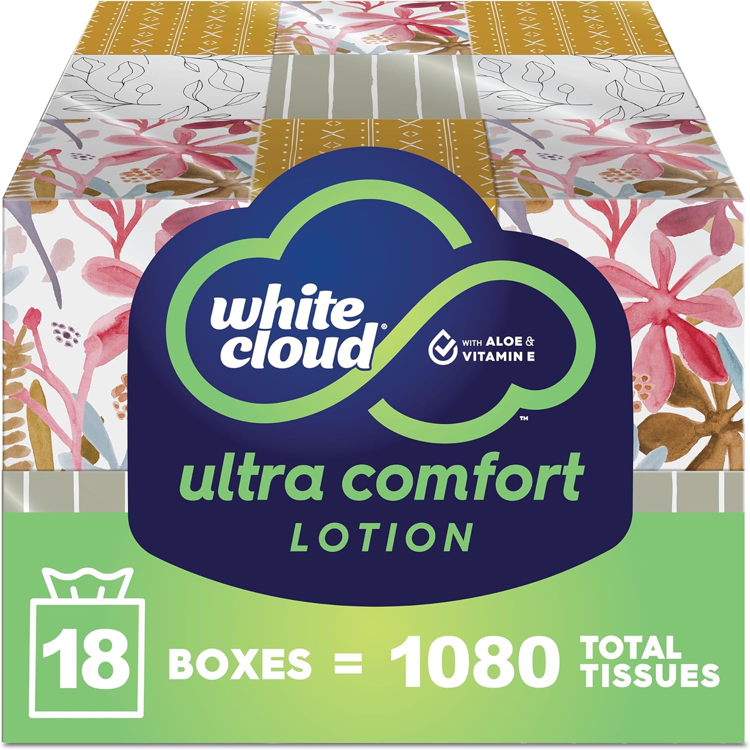 White Cloud Ultra Comfort Lotion 3-Ply Facial Tissue 18 Box Multipack