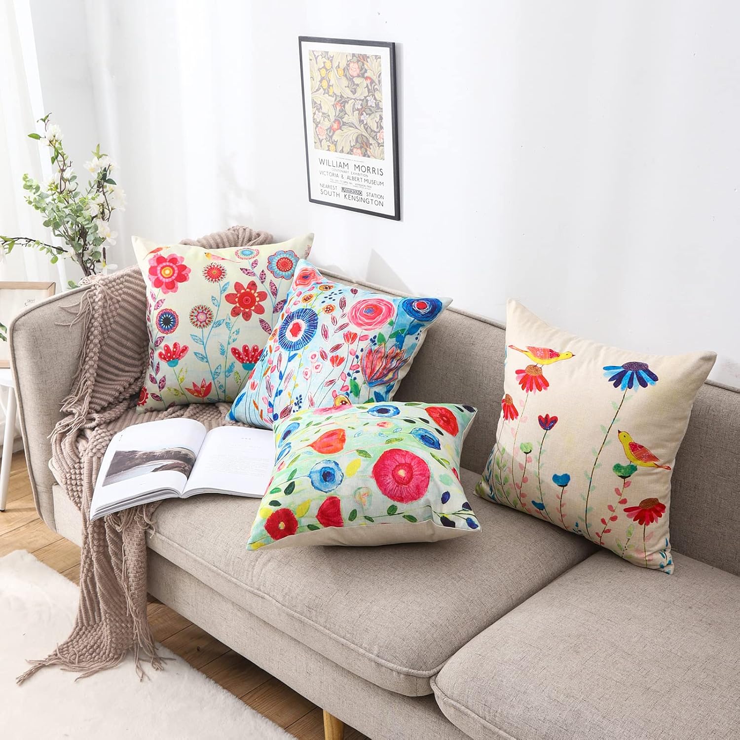 JOJOGOGO Waterproof Flower Pillow Covers Set of 4 18x18