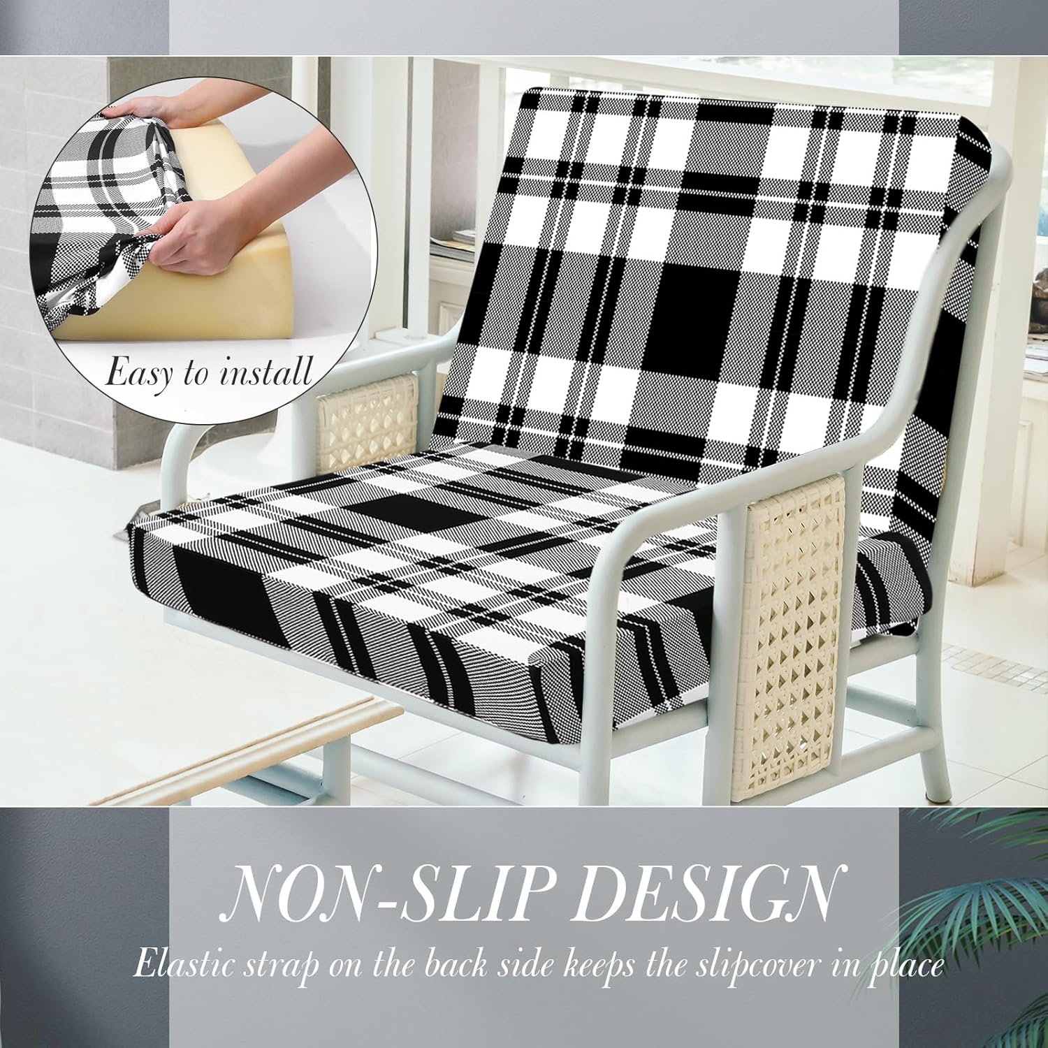 Newwiee 8 Pcs Stretch Plaid Chair Cushion Covers