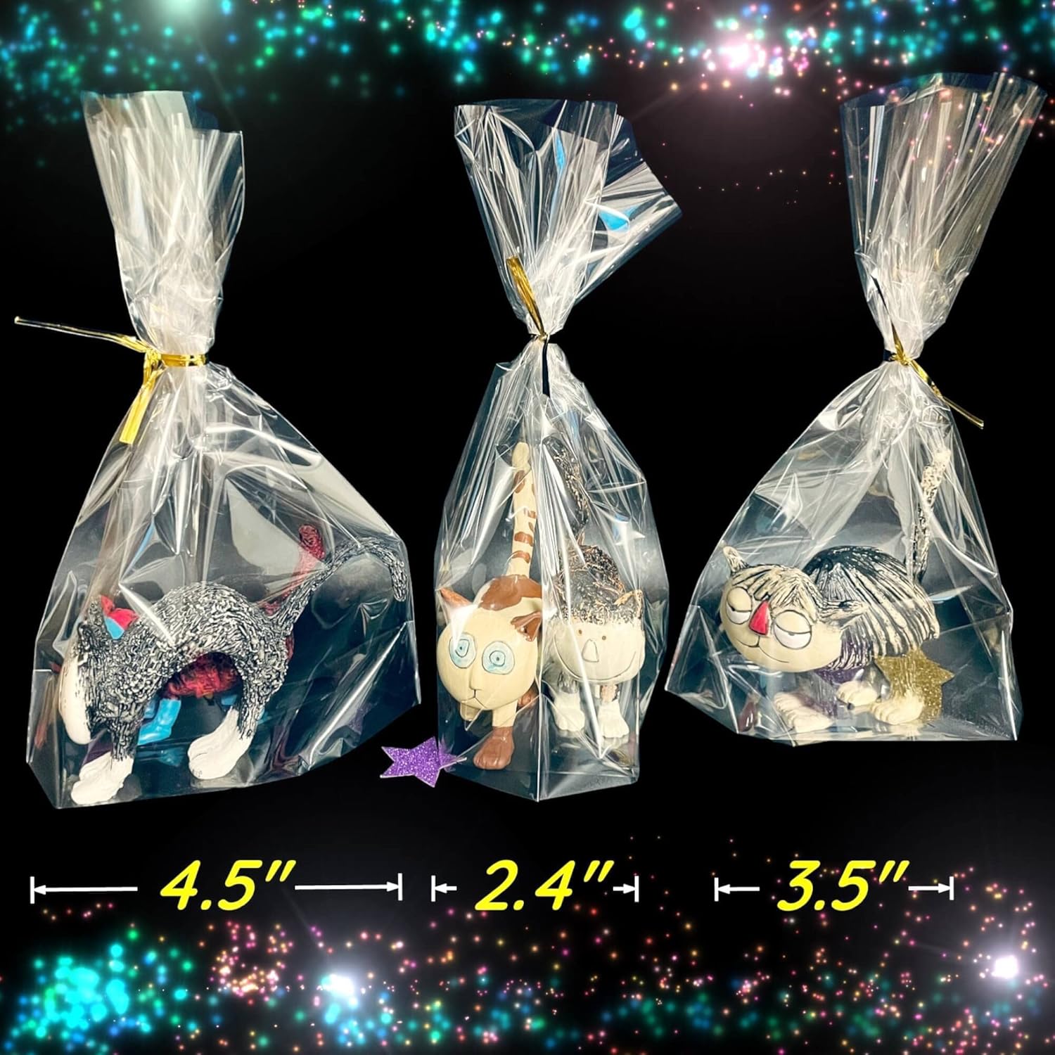 PigPotParty 6x9 Clear Plastic Treat Bags 50Pcs with Twist Ties