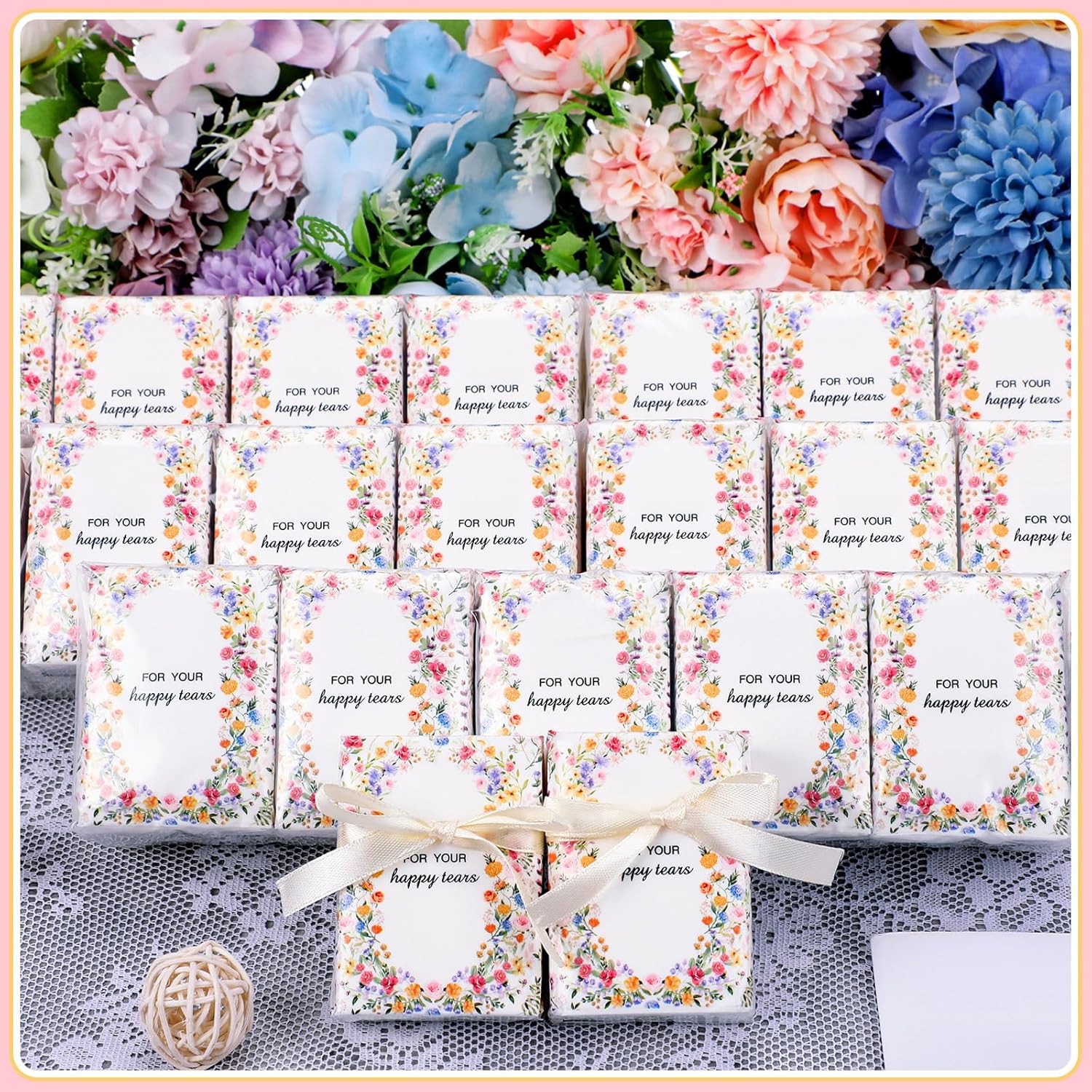 Therwen 100 Pack Wedding Tissues with 3 Ply Bright Design
