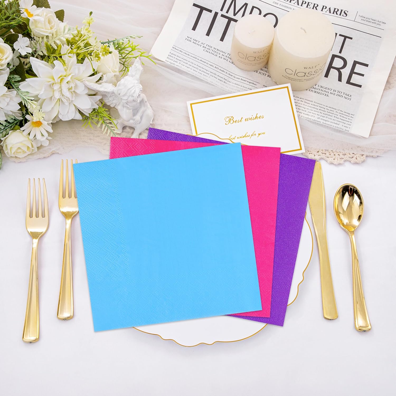 60 Pack Neon Lunch Dinner Napkins 65x65 Inch 2-Ply
