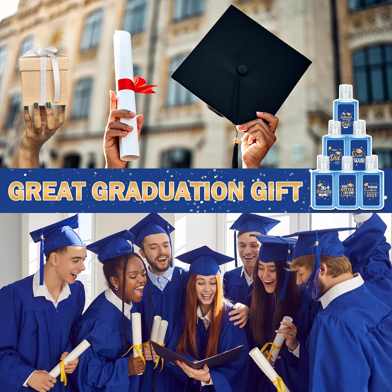 50 Pack Graduation Hand Sanitizer Travel Size Blue Gift Set