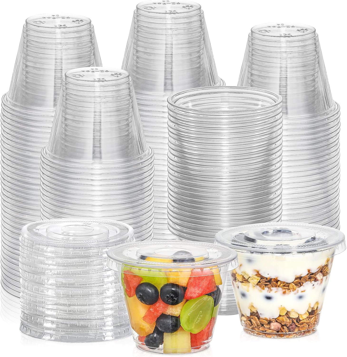 AOZITA 50pcs Clear Plastic Cups with Flat Lids No Hole