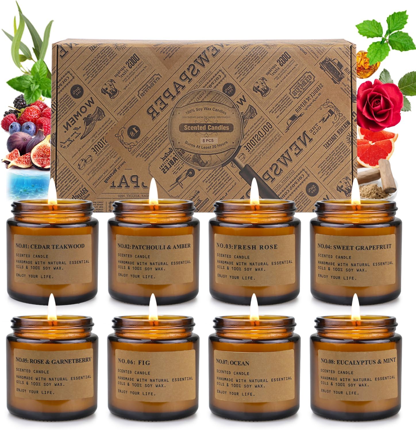 8 Pack Soy Wax Aromatherapy Candle Set for Home
