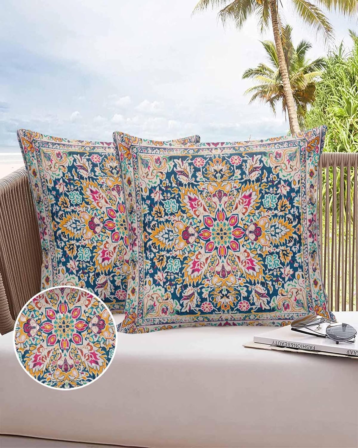 YOKOU Outdoor Waterproof Pillow Covers Floral Pattern Pack of 2