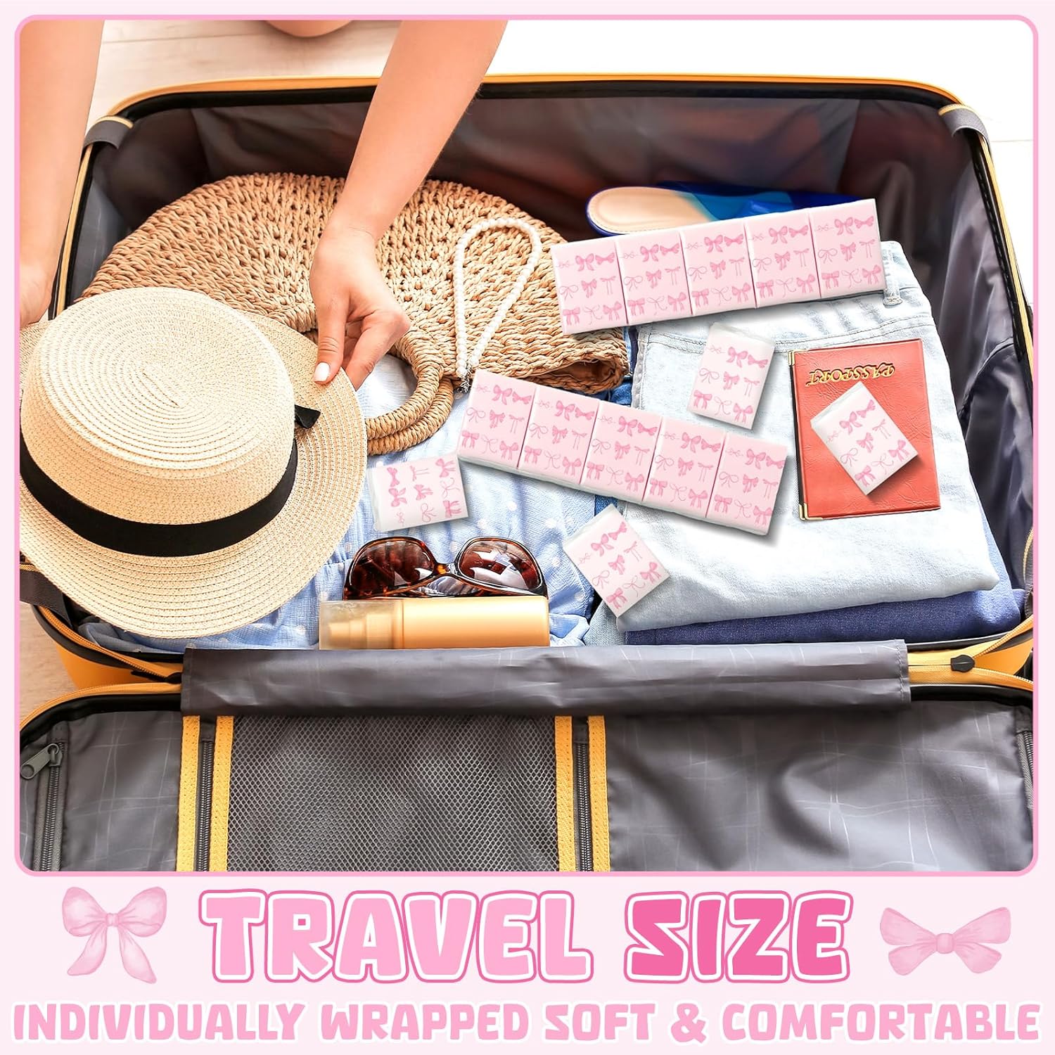 Therwen 20 Pack Pink Bow Travel Tissue Packs