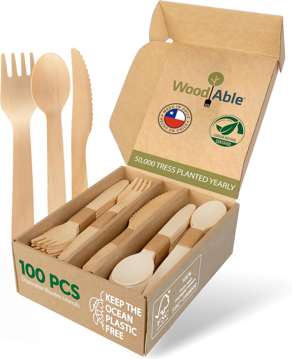 Woodable Disposable Wooden Cutlery Set 65 Inch