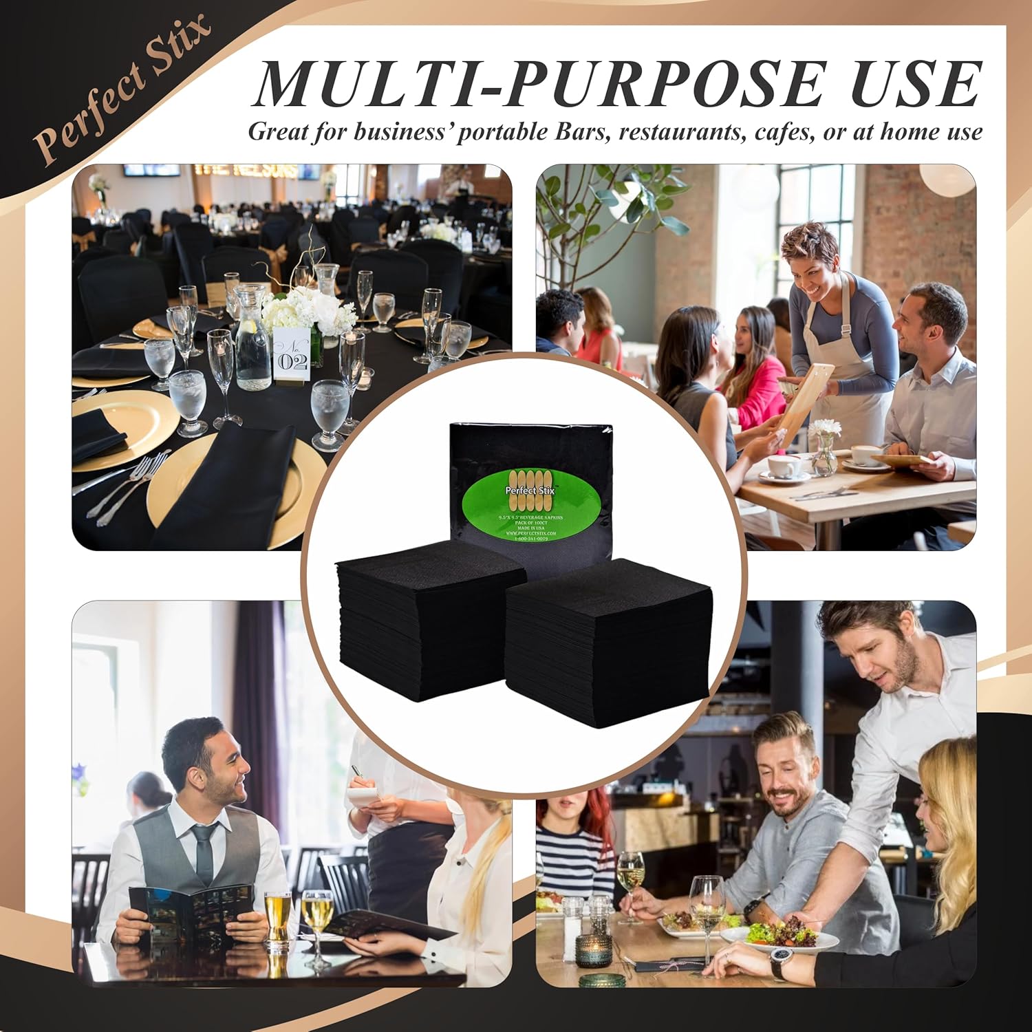 Perfect Stix 2 Ply Black Napkins 100 Count