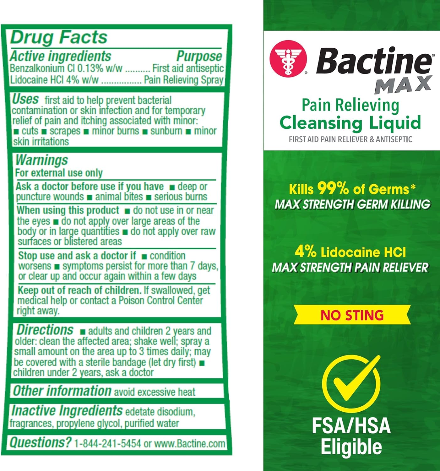 Bactine MAX First Aid Spray 4 Lidocaine 5oz 4 Pack
