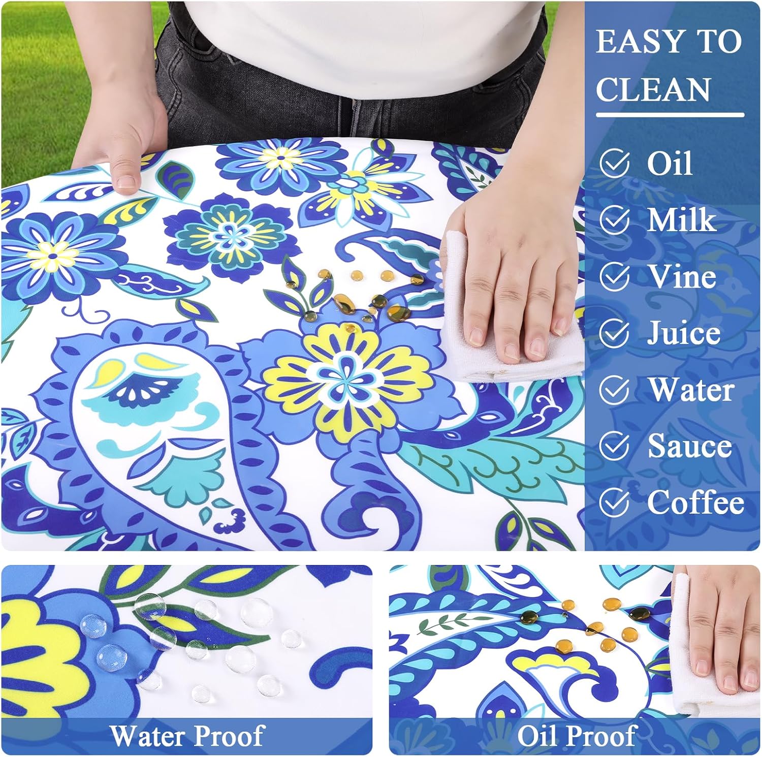 Vaukki Waterproof Zippered Tablecloth for 36-44 Inch Round Tables