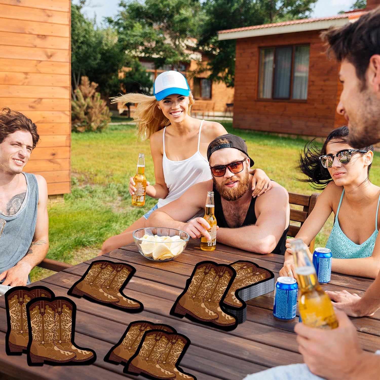 50 Pcs Cowboy Boot Shaped Napkins for Western Parties