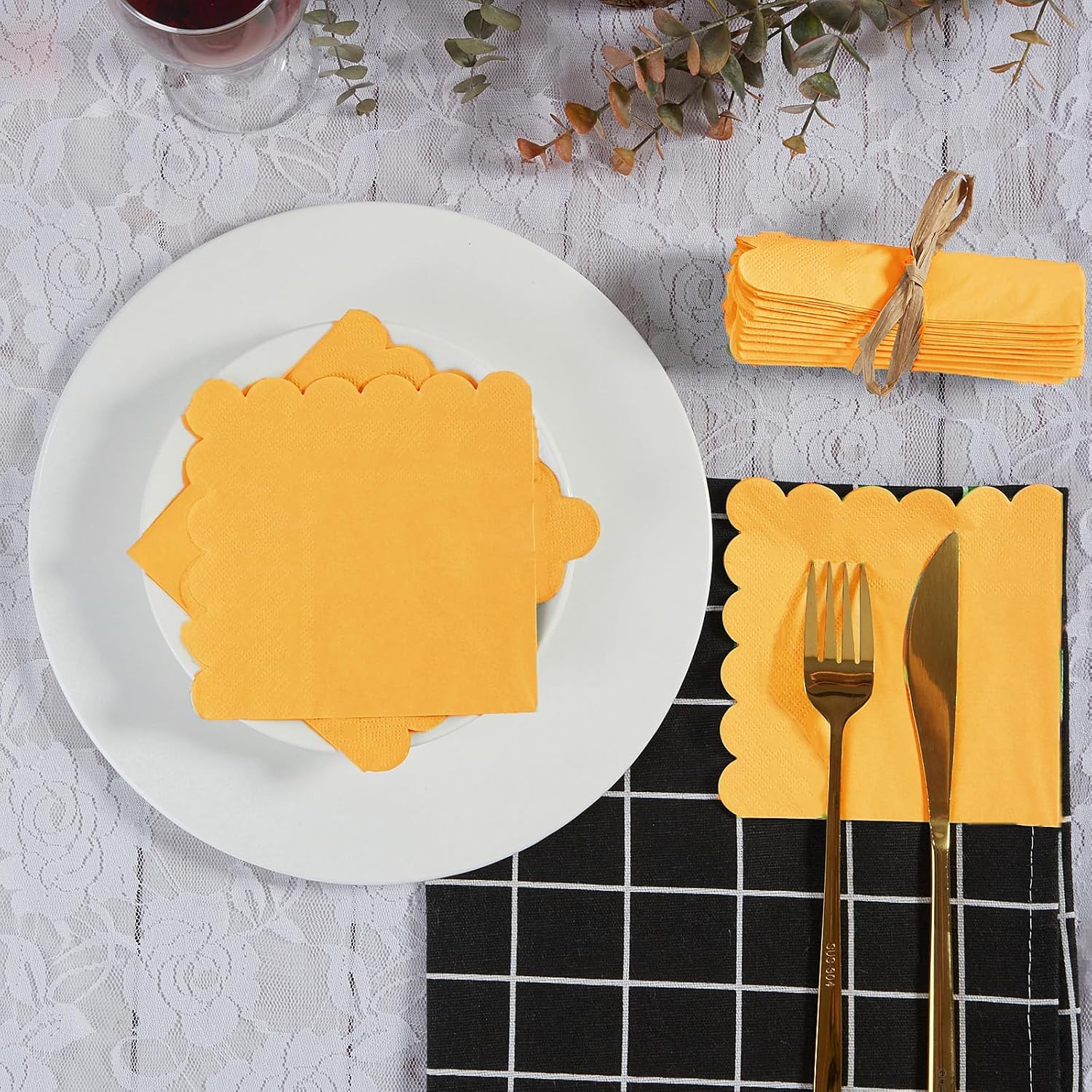 100 Pack 2 Ply Scalloped Edged Cocktail Napkins Yellow
