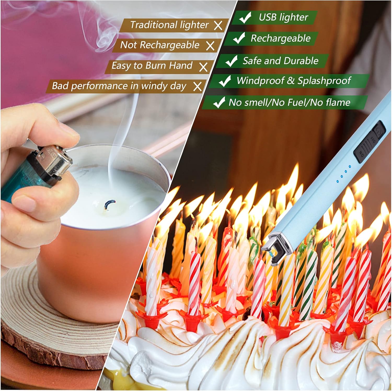Electric Candle Lighter - Windproof Rechargeable Flameless Long Lasting Light Blue