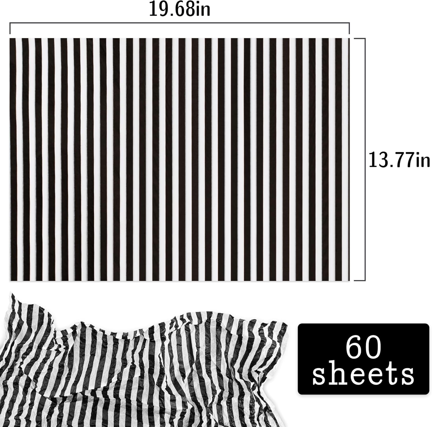 MR FIVE 60 Sheet Black Stripe Tissue Paper 14x20
