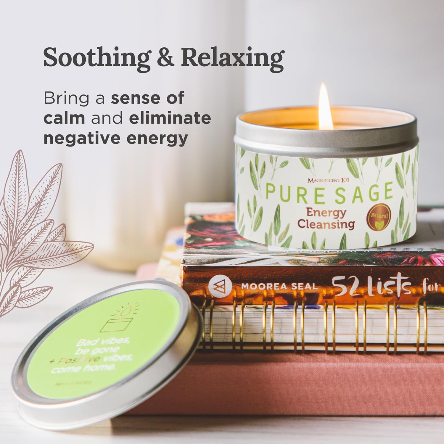 Magnificent 101 Pure White Sage Candle 6 Oz 35 Hour Burn Time