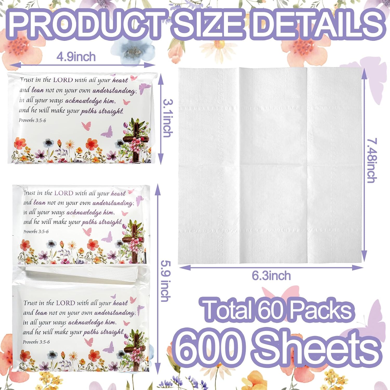 Sinmoe 60 Pack Inspirational Pocket Tissues