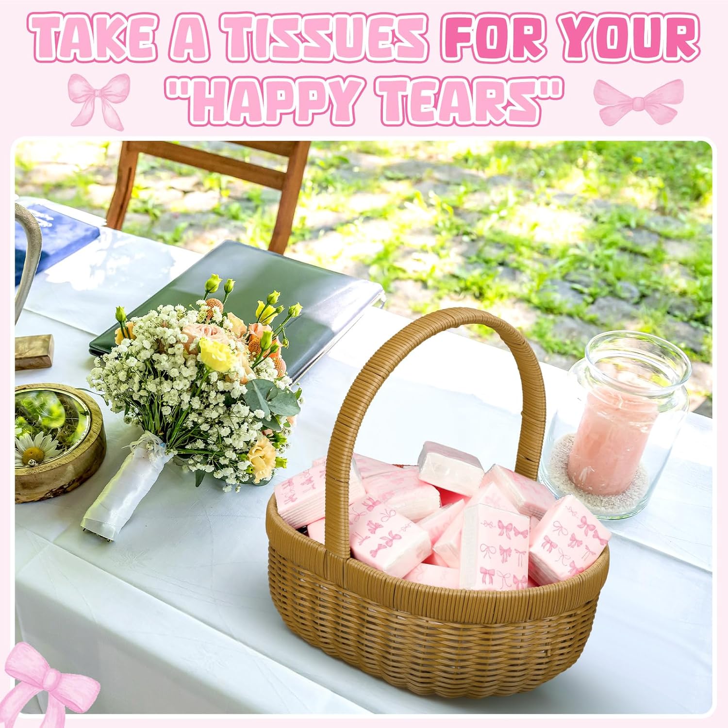 Therwen 20 Pack Pink Bow Travel Tissue Packs