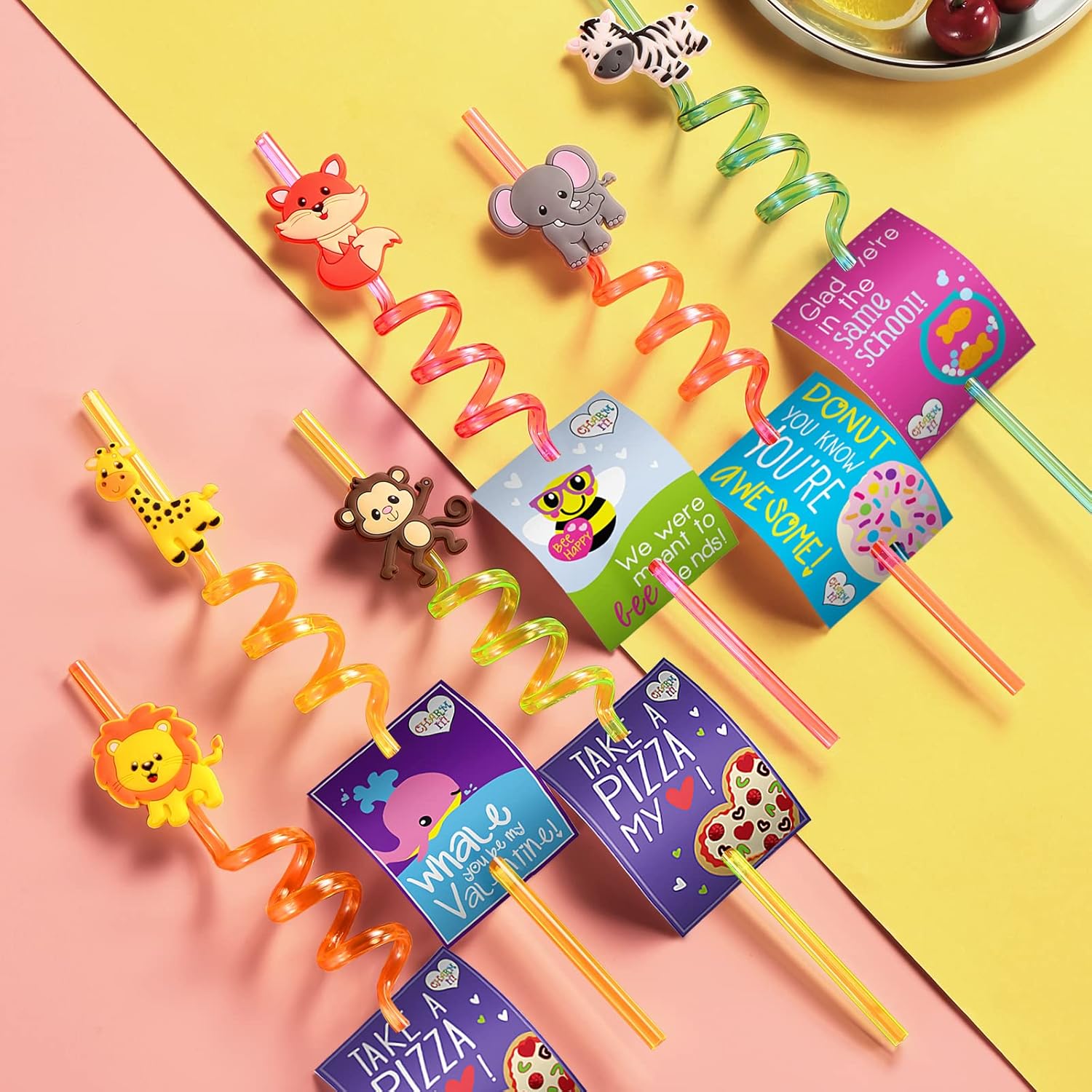 24 Reusable Jungle Animal Straws with Brushes