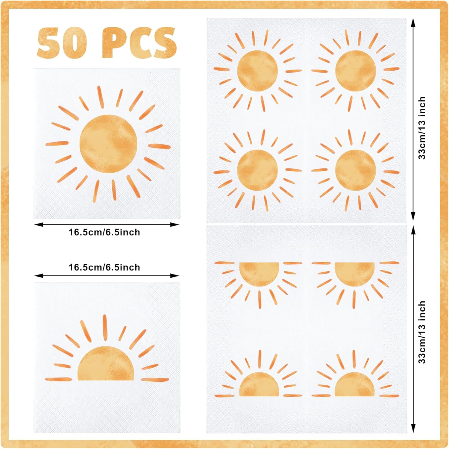 50 pcs Boho Sun Paper Napkins for Birthday Party