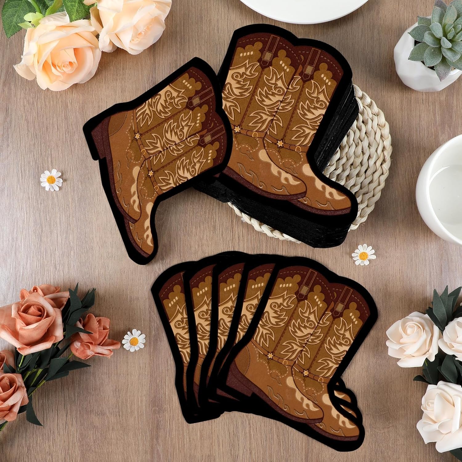 50 Pcs Cowboy Boot Shaped Napkins for Western Parties