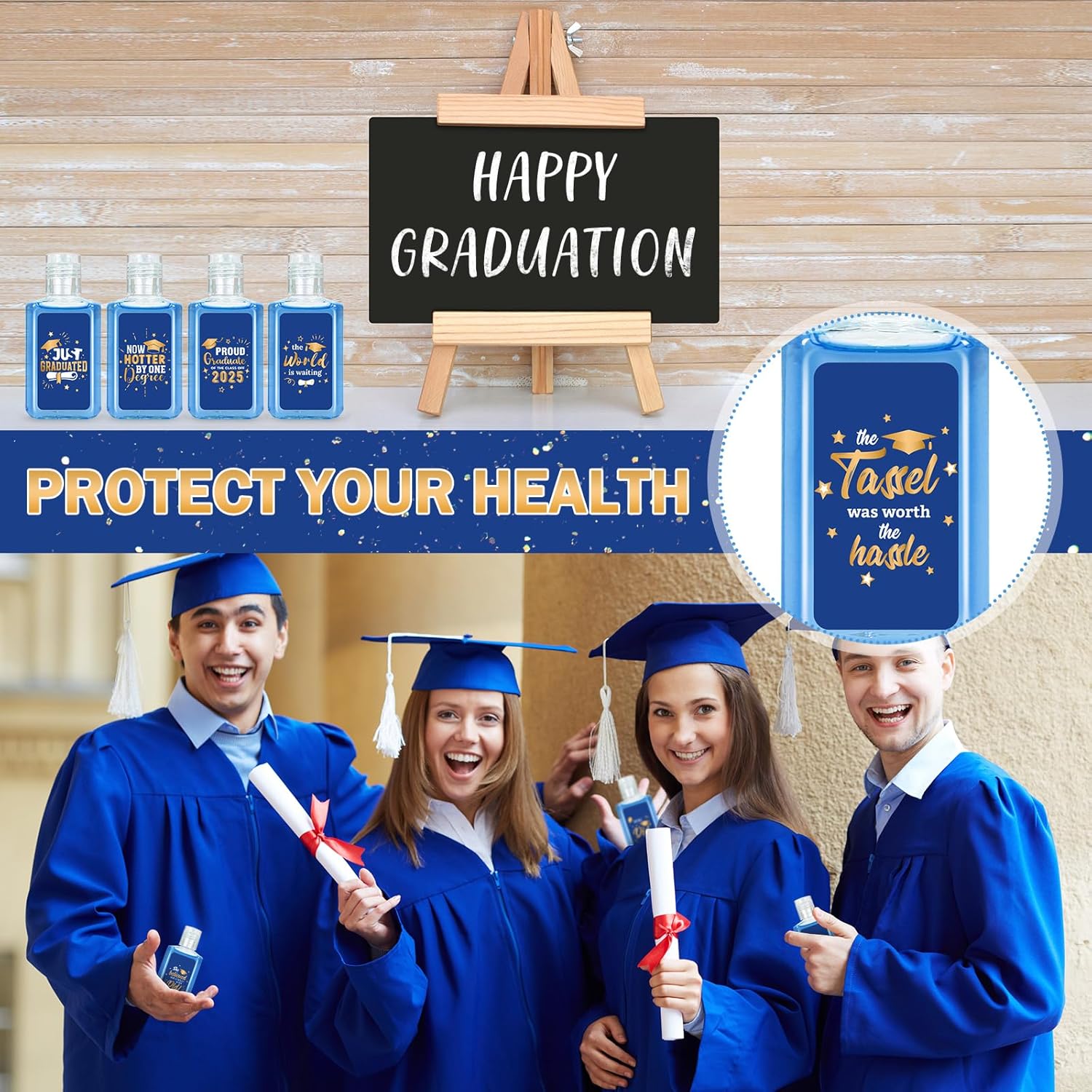 50 Pack Graduation Hand Sanitizer Travel Size Blue Gift Set