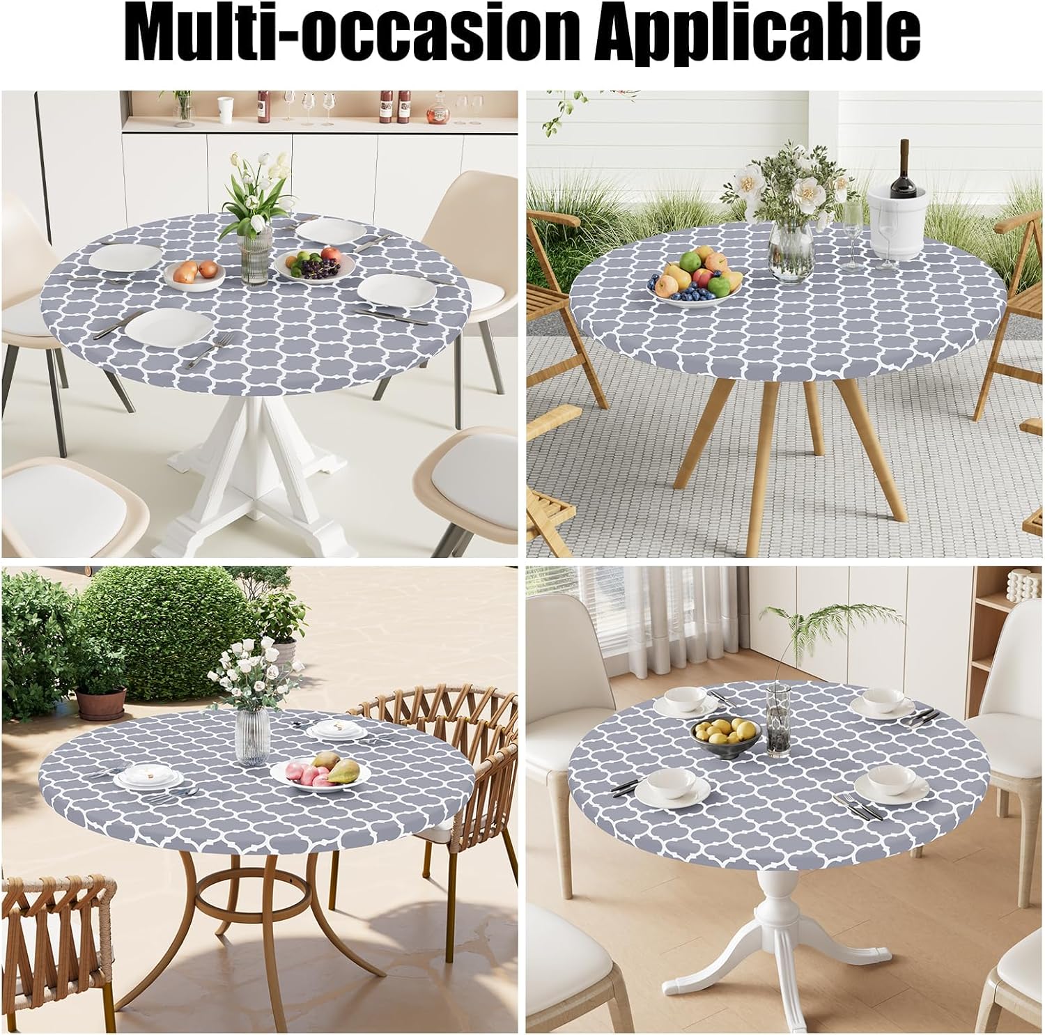 Smiry Round Tablecloth Waterproof Wipeable Grey White