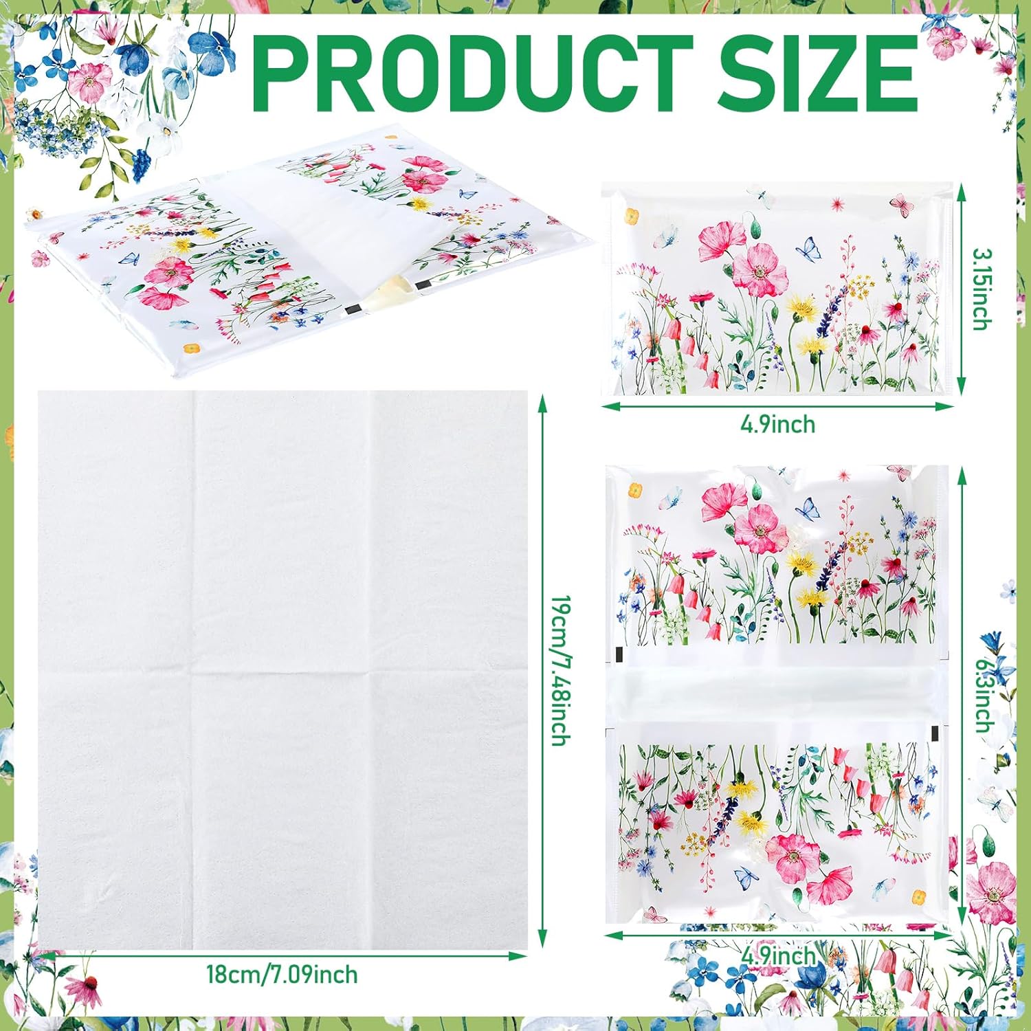 50 Pack Wildflower Pocket Tissues Floral Design 3 Ply