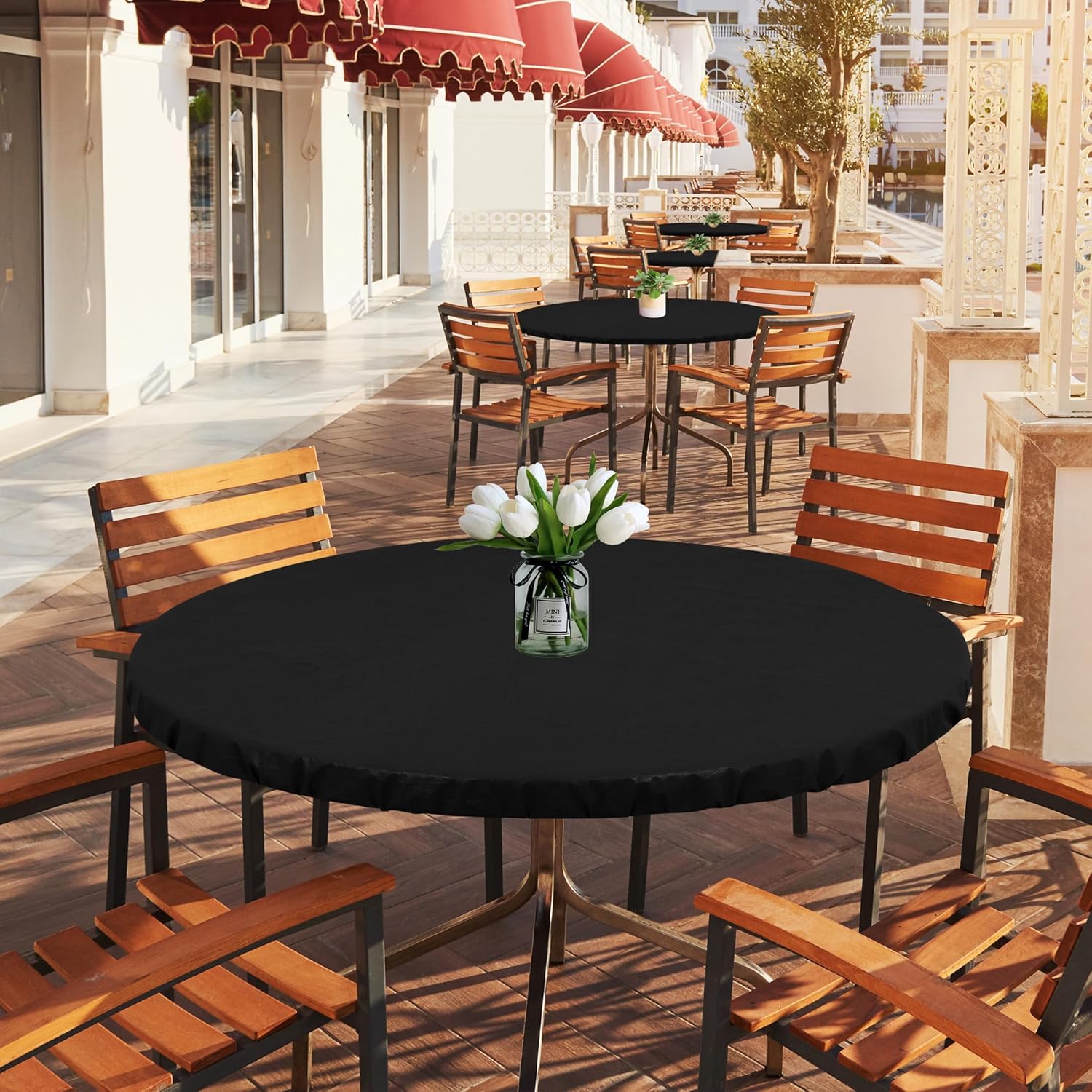 Lushvida Waterproof Table Cover with Elastic Edges 2PCS Black