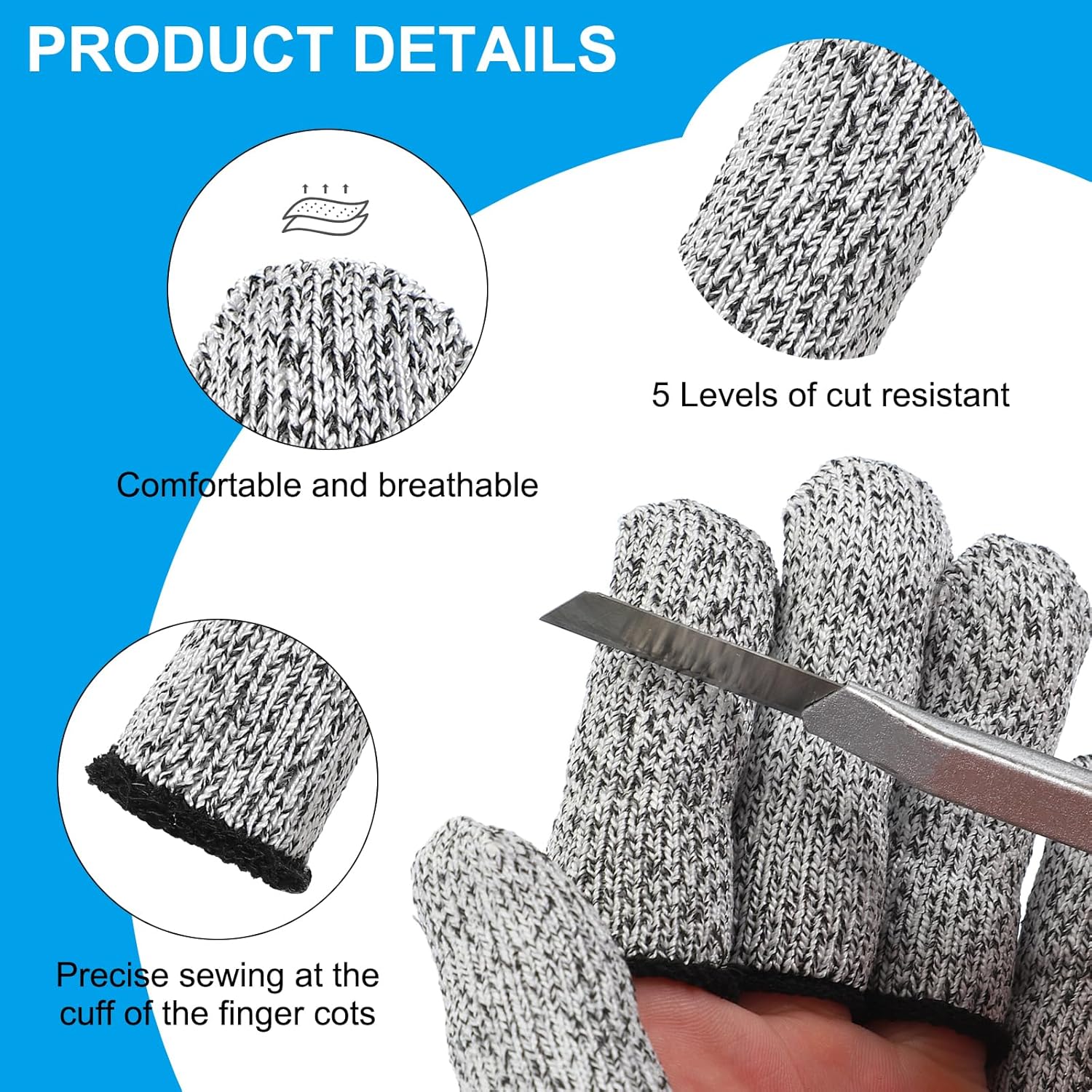 PATIKIL Cut Resistant Finger Cots 12 Pcs Reusable Grey