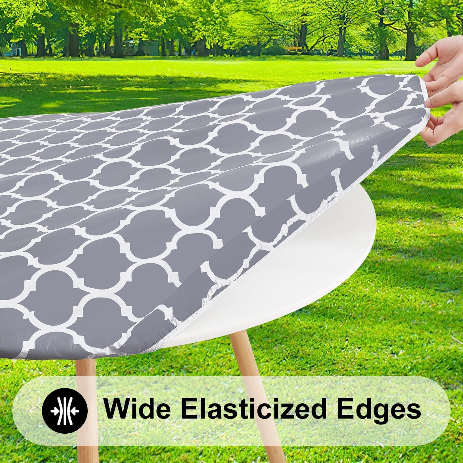 Smiry Round Tablecloth Waterproof Wipeable Grey White