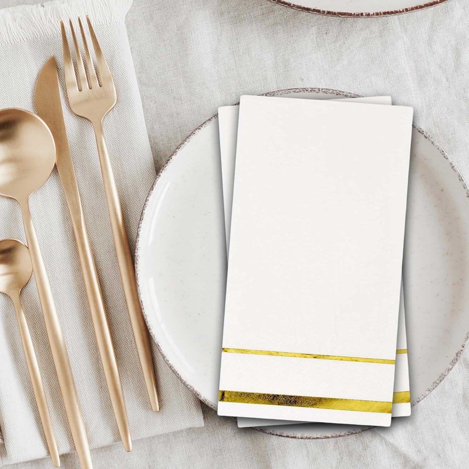 Gift Boutique 100 Gold Trim Lined Napkins Elegant Dinner Party Use