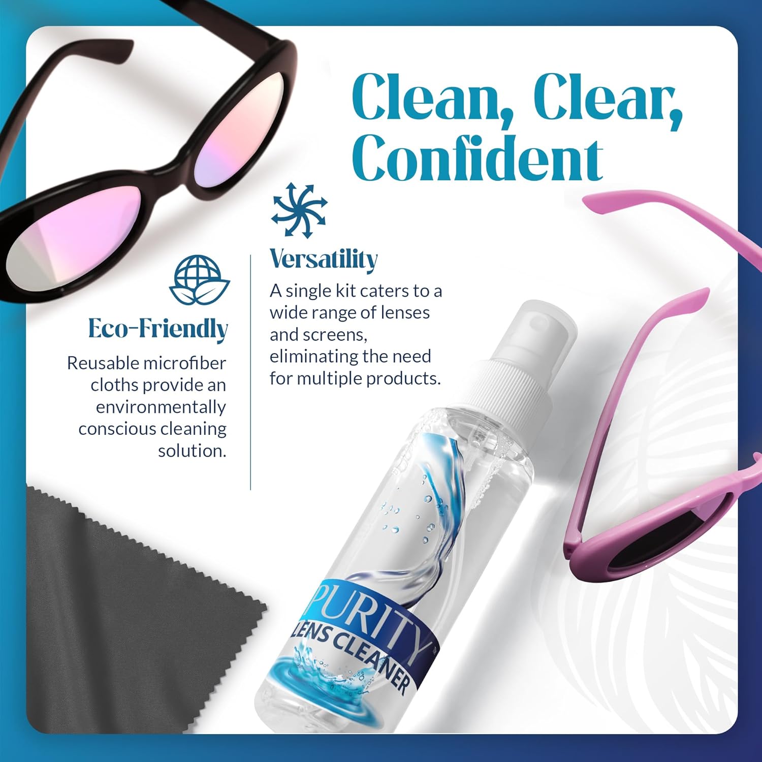 Purity Eyeglass Lens Cleaner Kit - Safe for All Lenses