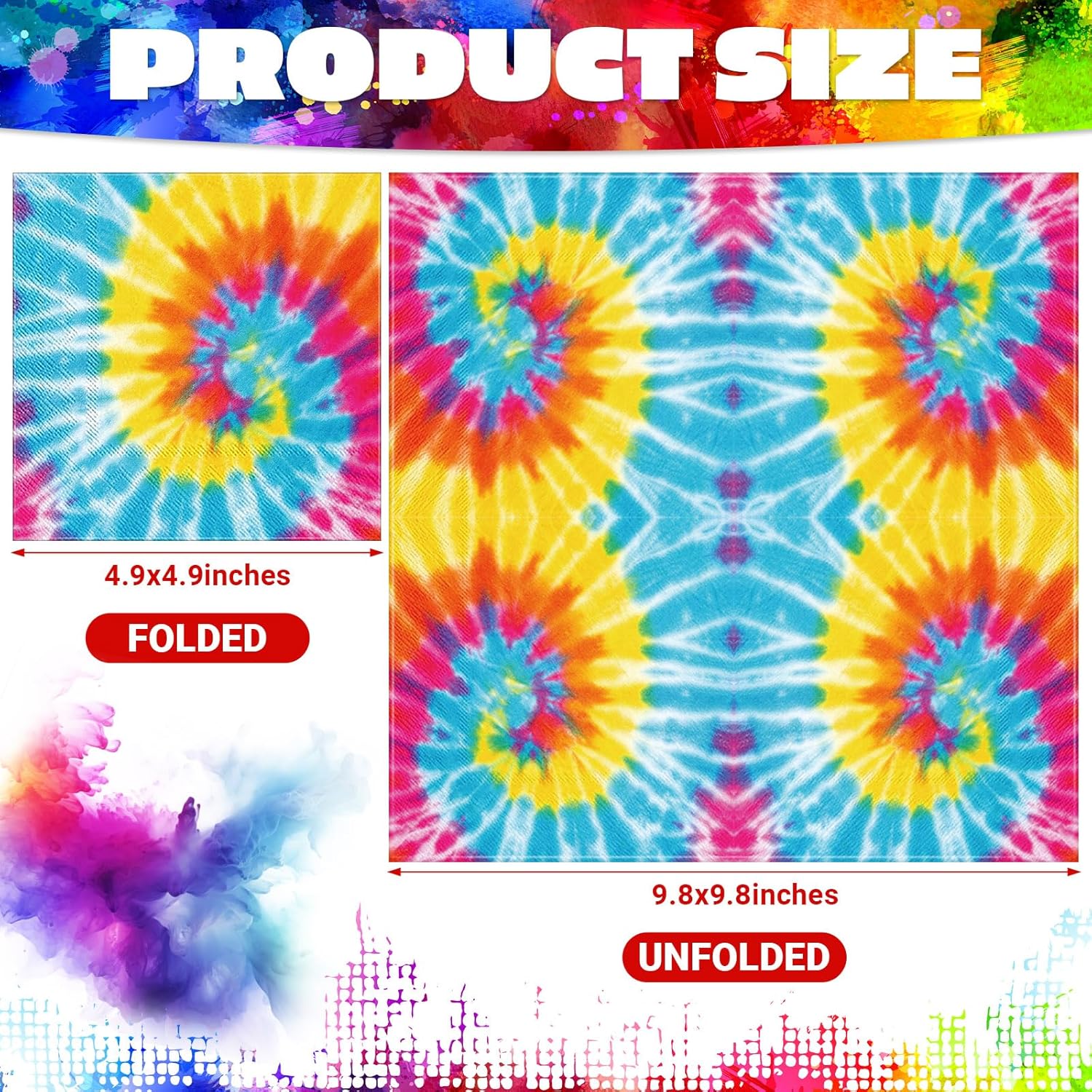Censen 100 Pcs Tie Dye Napkins Rainbow Party Decor