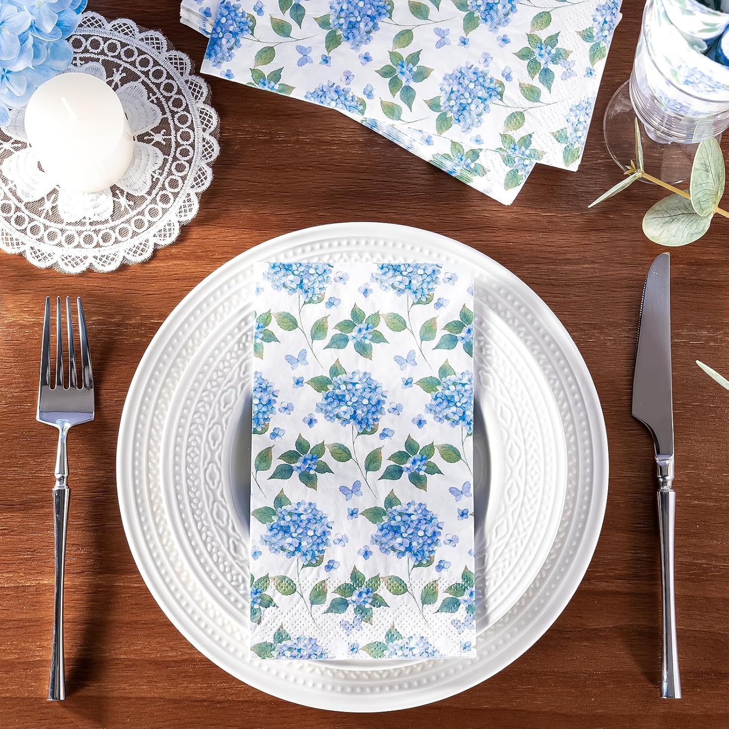 WRAPAHOLIC 25Pcs Hydrangea Napkins 3-Ply