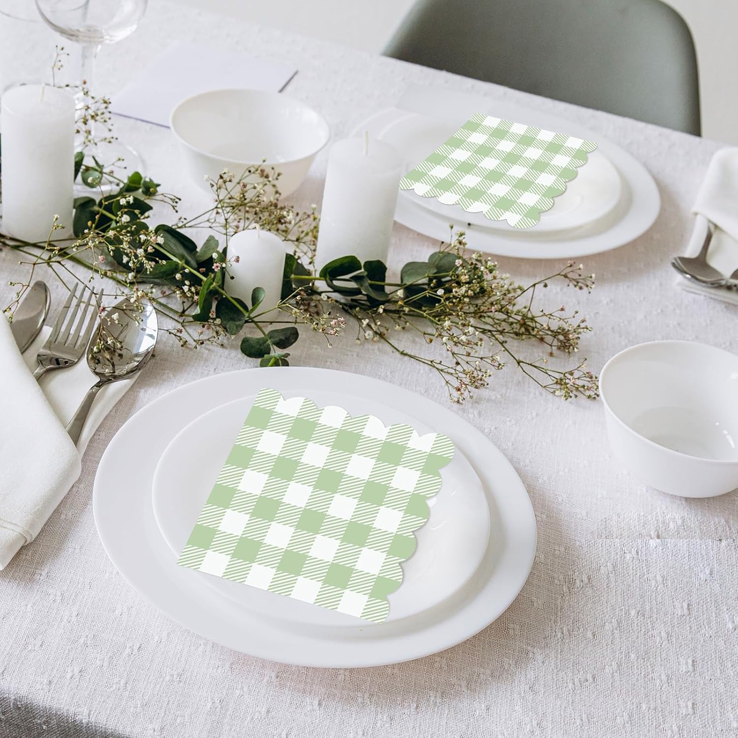 120 Pcs Green Gingham Napkins for Picnic Wedding and Baby Shower